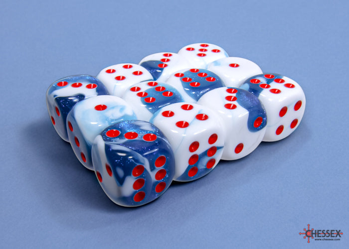 Chessex Gemini Astral Blue-White/Red 16mm D6 Dice (12ct)