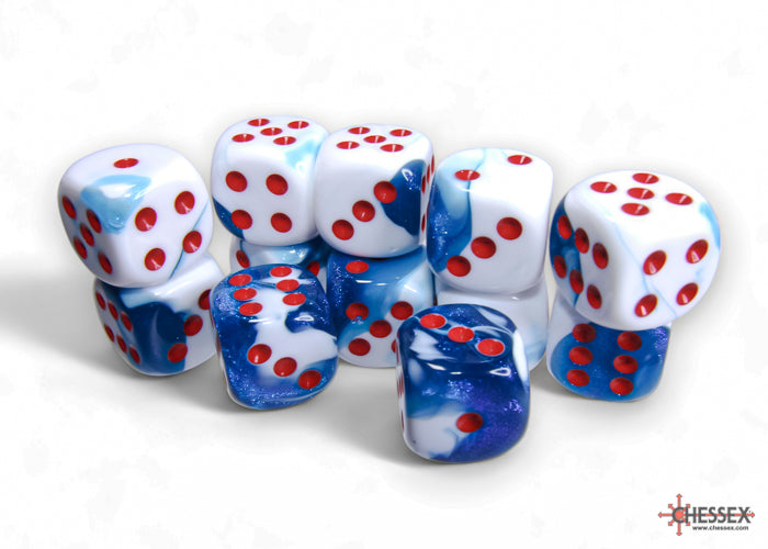 Chessex Gemini Astral Blue-White/Red 16mm D6 Dice (12ct)