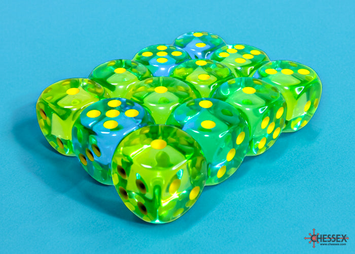 Chessex Gemini Translucent Green-Teal/Yellow 16mm D6 Dice (12ct)