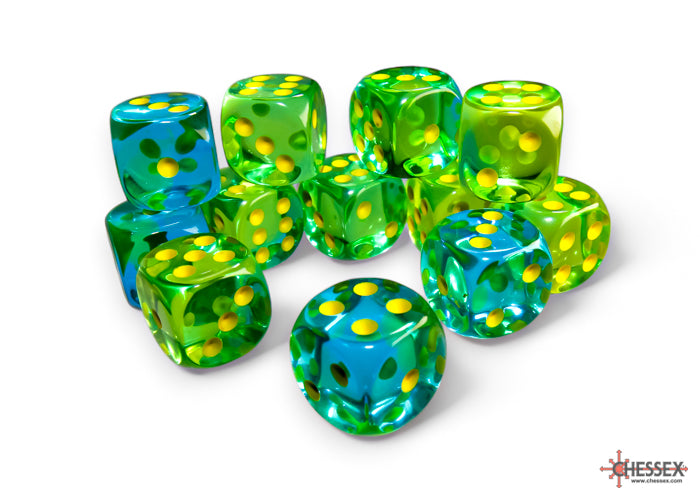 Chessex Gemini Translucent Green-Teal/Yellow 16mm D6 Dice (12ct)