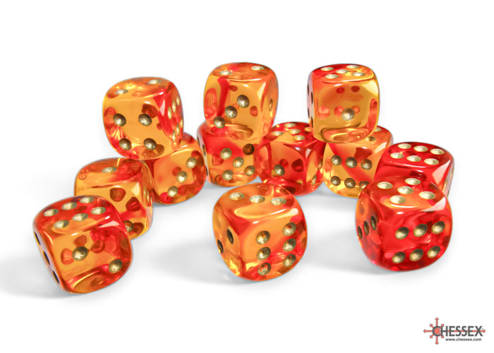 Chessex Gemini Red-Yellow/Gold 16mm D6 Dice (12ct)