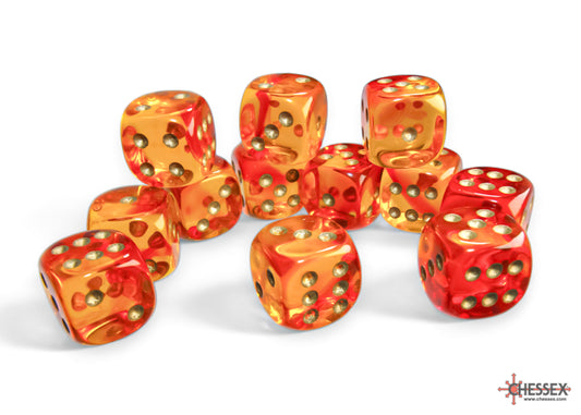 Chessex Gemini Red-Yellow/gold 16mm D6 (12 Dice)
