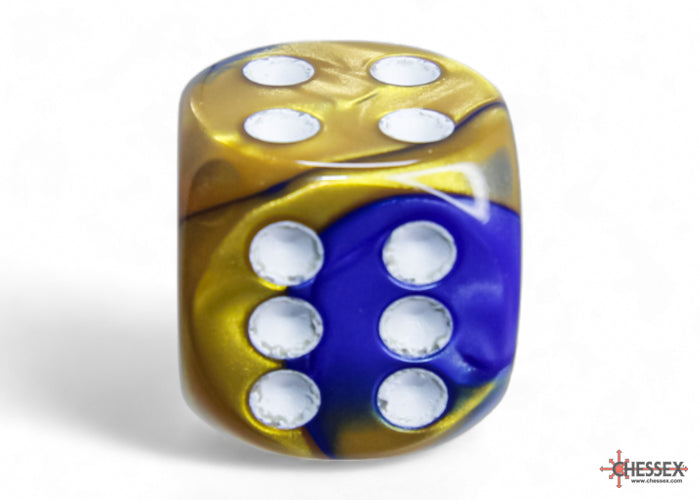 Chessex Gemini Blue-Gold/White 16mm D6 Dice (12ct)