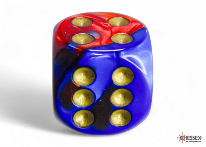 Chessex Gemeni Blue-Red/Gold 16mm D6 Dice (12ct)
