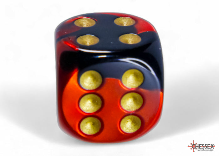 Chessex Gemini Black-Red/Gold 16mm D6 Dice (12ct)
