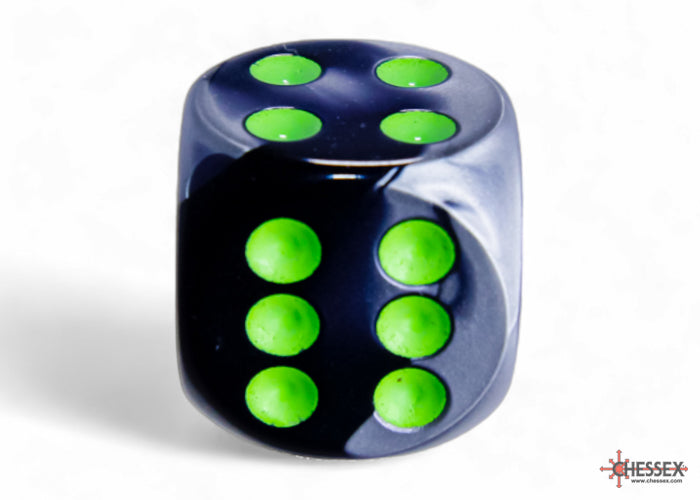 Chessex Gemini Black-Grey/Green 16mm D6 Dice (12ct)