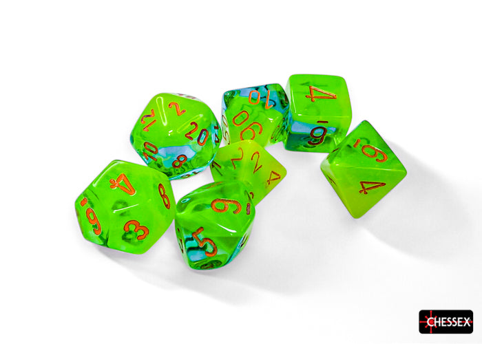 Chessex Gemini Plasma Green-Teal/Orange Luminary Polyhedral Dice Set (7ct)