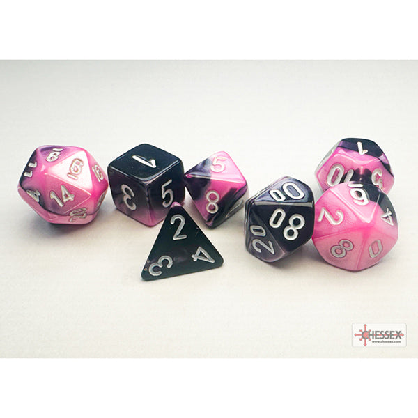 Chessex Gemini Black- Pink/White Mini Polyhedral Dice Set (7ct)