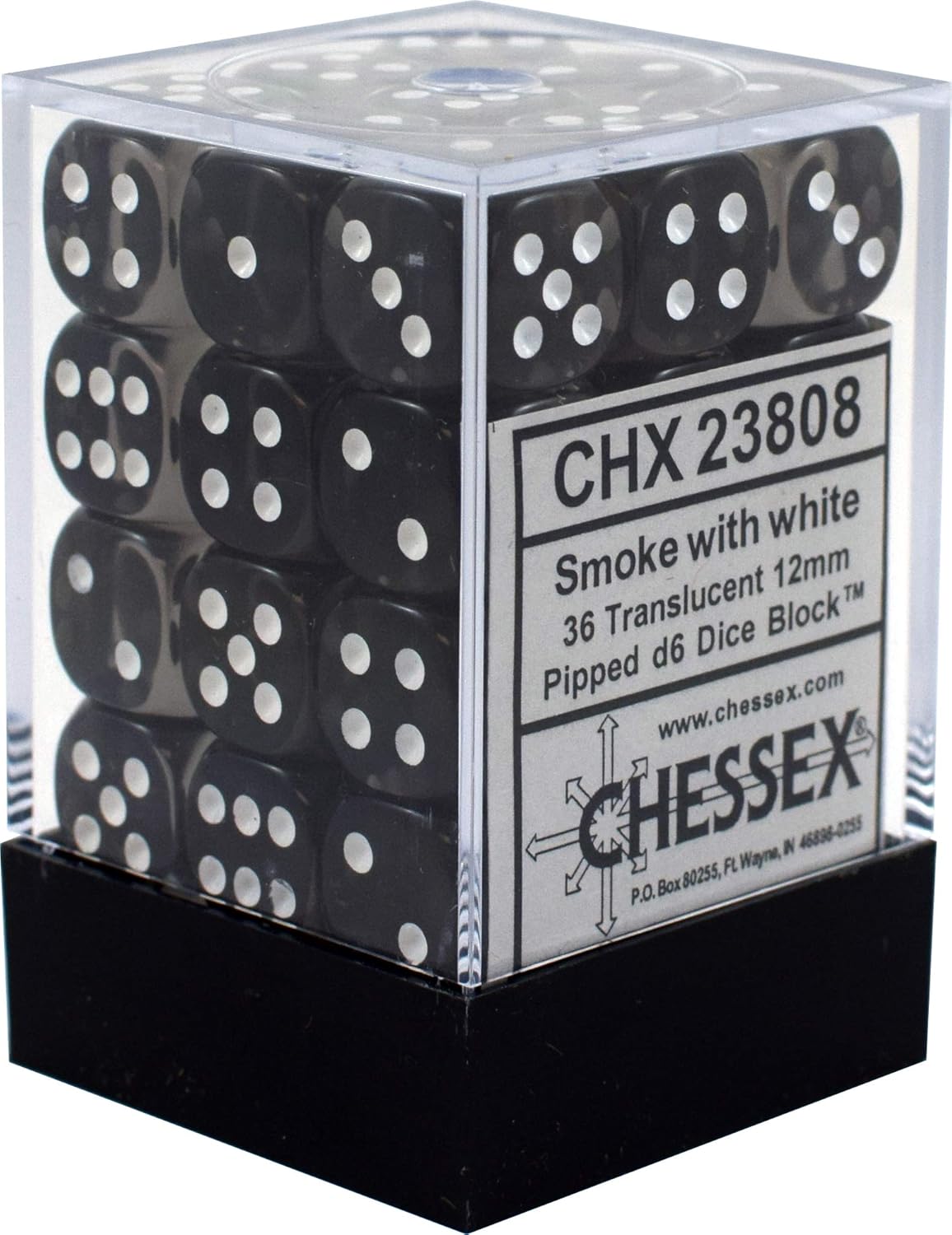 Chessex Translucent Smoke/White 12mm D6 Dice Block (36ct)