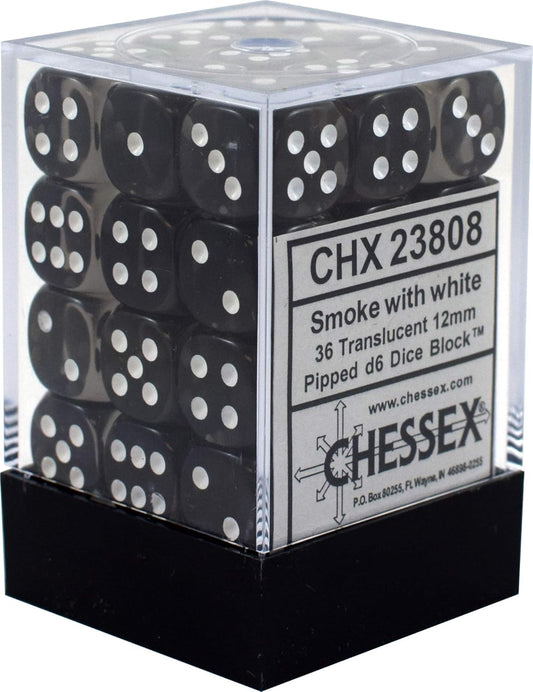 Chessex Translucent Smoke/white 12mm d6 Dice Block (36 dice)